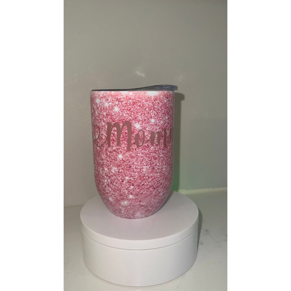 Pink Glitter Wine Mom Tumbler 12oz